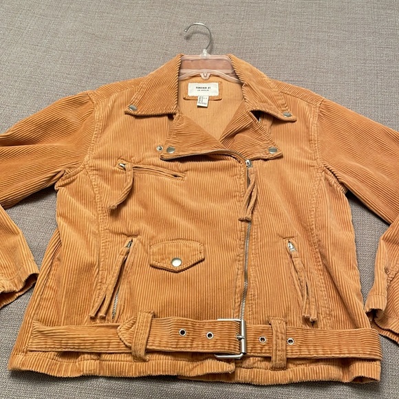 Forever 21 Los Angeles Fall Corduroy Bomber Zip Jacket Small Camel Color - Picture 11 of 13